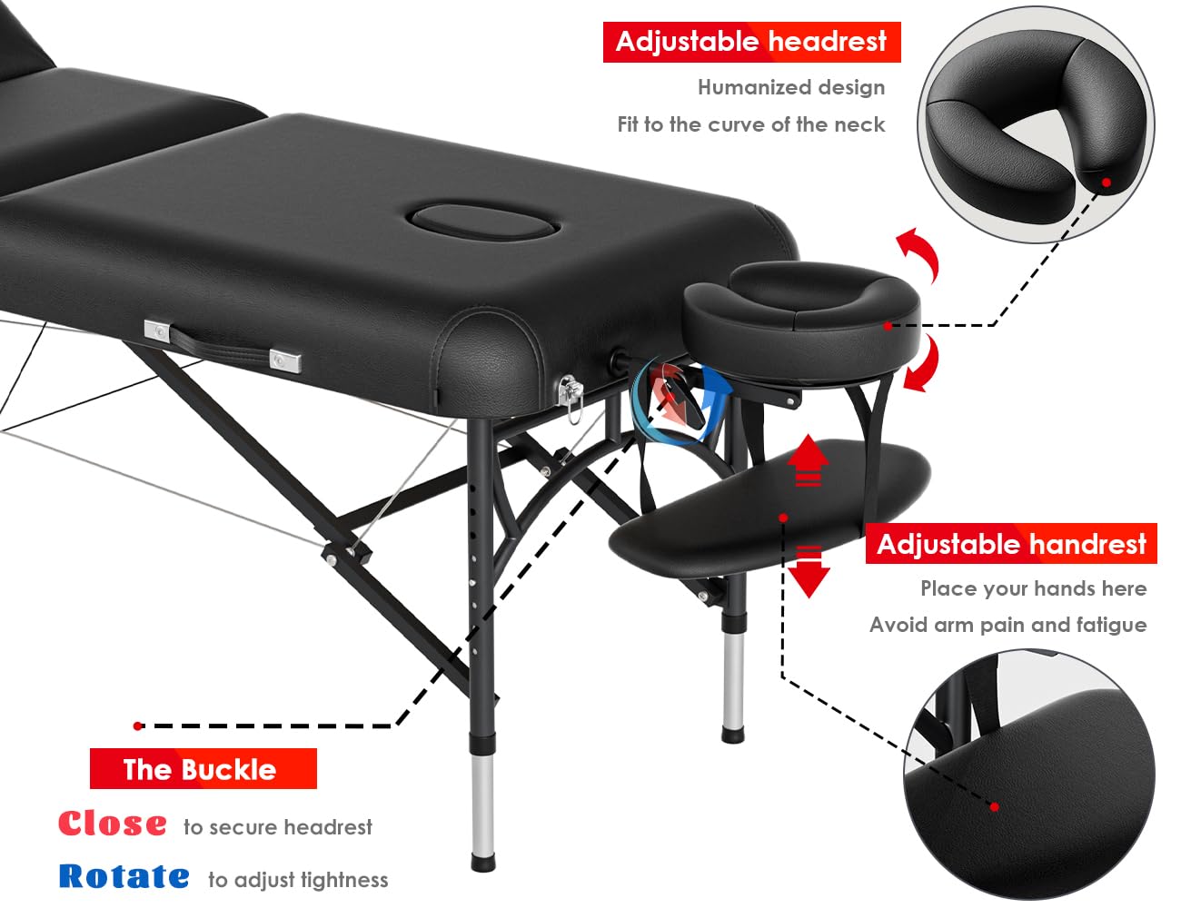 Thumbnail 4 de CLORIS 84" Professional Massage Table (Portable, 3-Section) — Height Adjustable with Carrying Bag