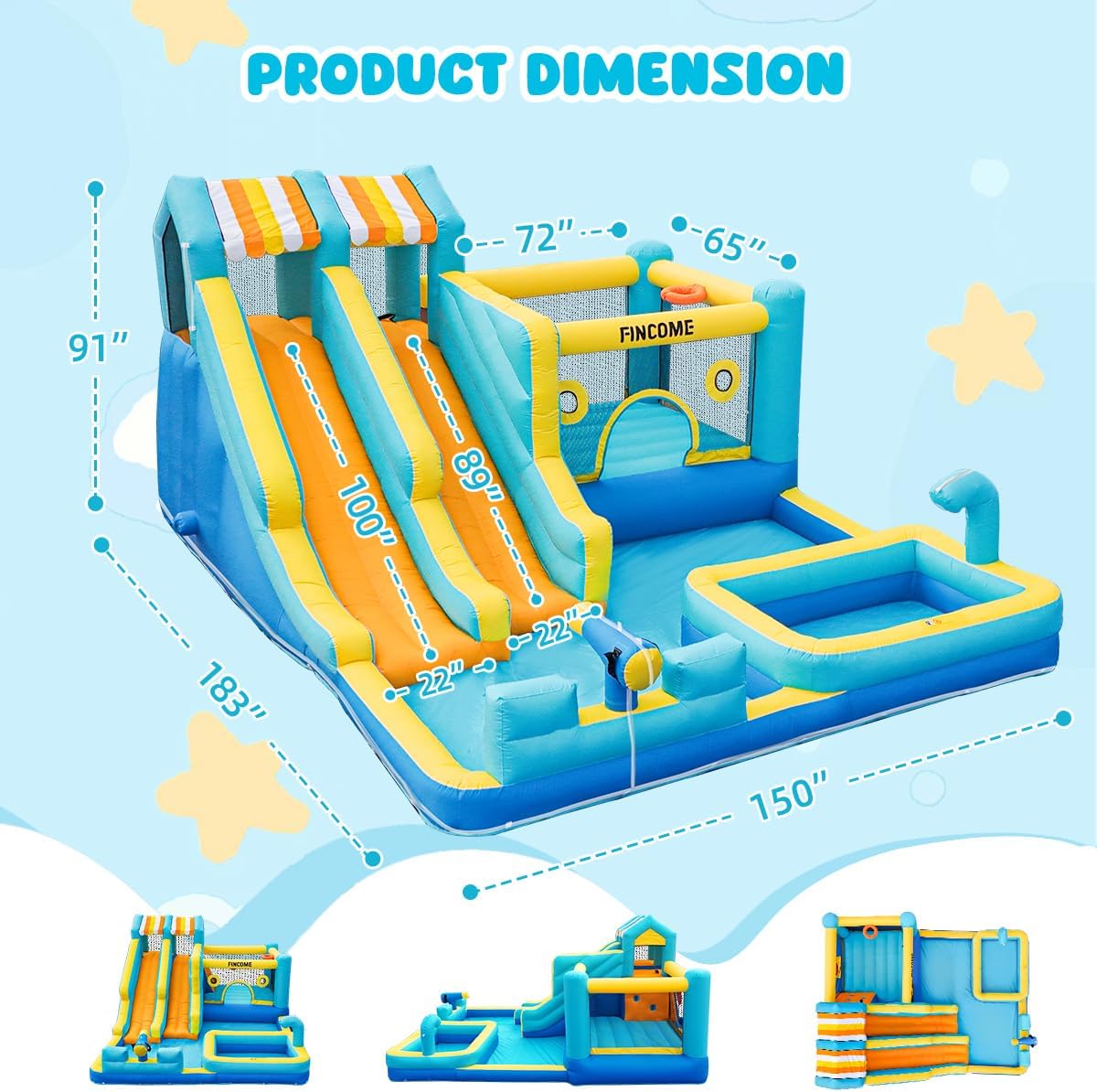 Thumbnail 5 de FINCOME 10-in-1 Inflatable Bounce House Water Slide with 750W Blower, Double Water Slides & Climbing Wall