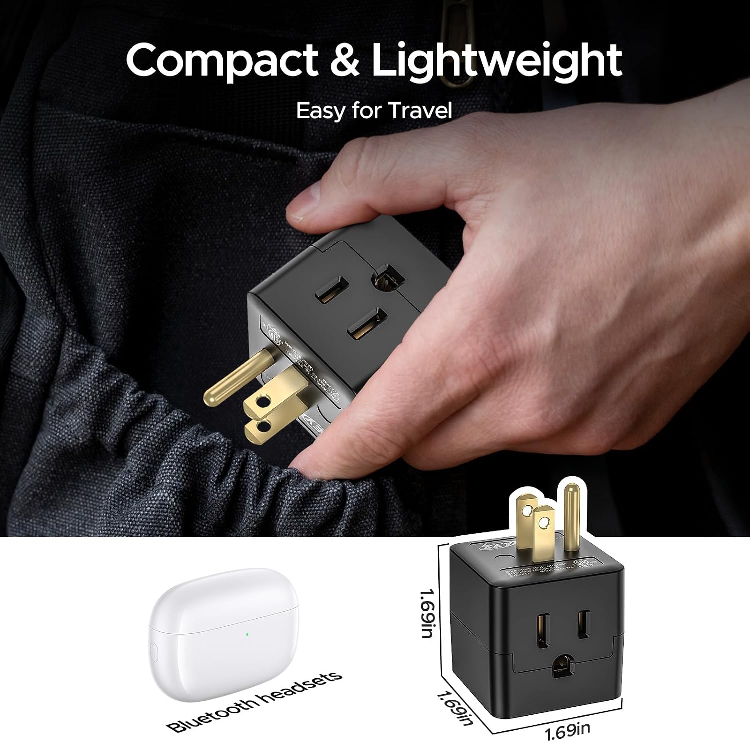 Detalle 2 de Key Power LA-21 3-Outlet Wall Adapter, 90° Grounded Cube Tap, 3-Pack