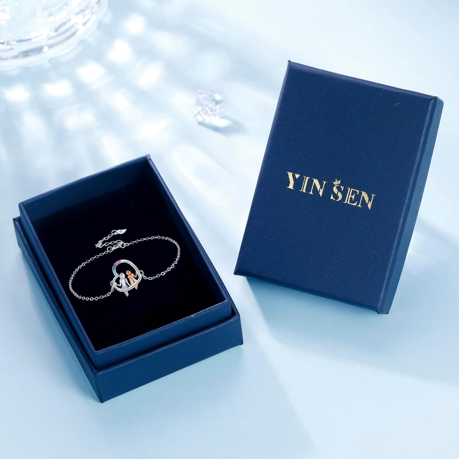 Thumbnail 6 de Bracelet femme Yinsen en argent sterling 925 réglable avec pendentif cœur (17 + 4 cm)