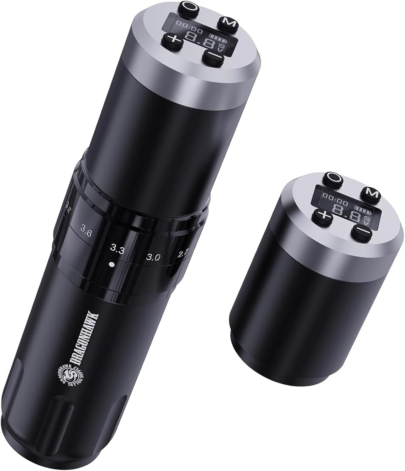 Detalle de Dragonhawk Stylo de tatouage rotatif sans fil avec 2 batteries 1500 mAh et affichage LED (courses 2,4 à 4,2 mm) – Noir