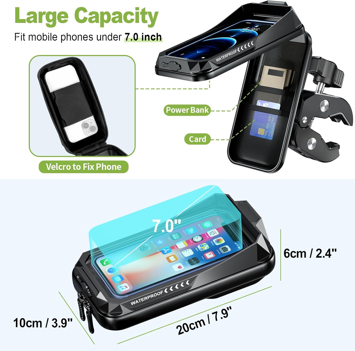 Thumbnail 4 de BTNEEU Motorrad-Handyhalterung wasserdicht bis 7,0 Zoll (Schwarz C) mit 360° Drehung & Touchscreen-Front