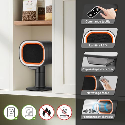 Thumbnail 8 de AMZCHEF hotte aspirante portable avec hauteur télescopique et inclinaison 40°, 4 modes, filtre en aluminium — Noir