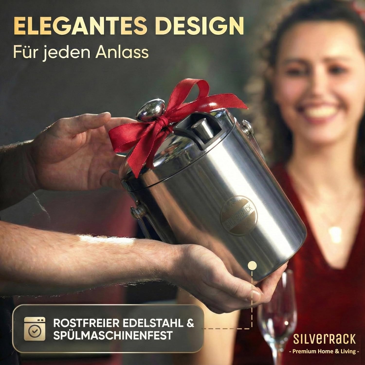 Thumbnail 5 de SilverRack Edelstahl Eiswürfelbehälter mit Deckel und Zange (1,3 l) – Eiskübel aus Edelstahl