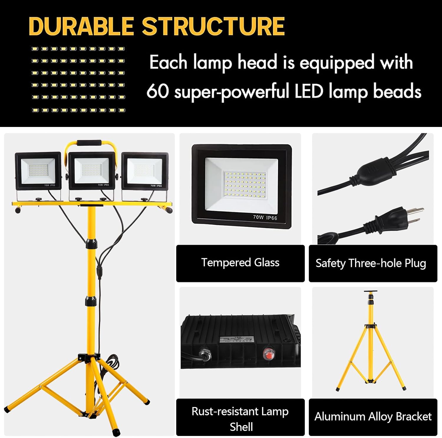 Detalle 1 de GUWELL 23-WL-02 Three-Head LED Work Light with Foldable Tripod