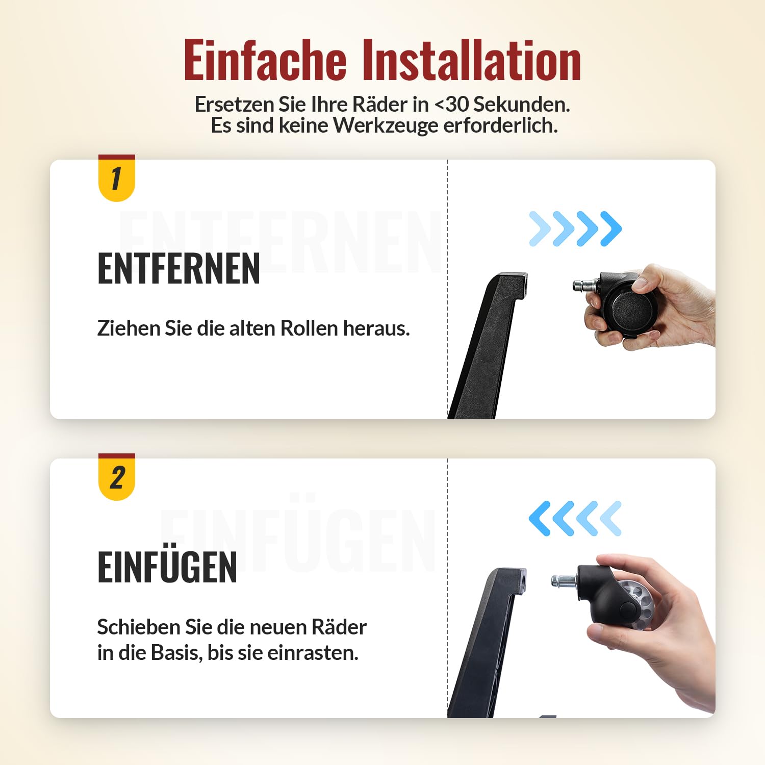 Thumbnail 5 de HOLKIE Bürostuhl Rollen 5er-Set, 11x22 mm, 360° drehbar & leise (Grau, Polyurethan)