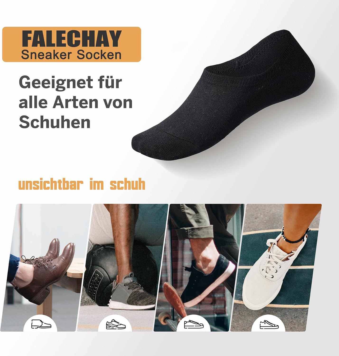 Thumbnail 6 de Falechay Sneaker Socken (No-Show) – 8 Paar unisex in Schwarz/Weiß/Grau/Hautfarbe