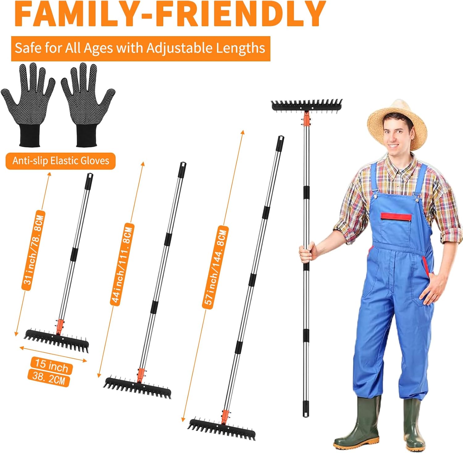 Detalle de Tolia Thatch Rake — Heavy Duty Garden Rake with Dual-Action Tines and 145 cm Adjustable Handle