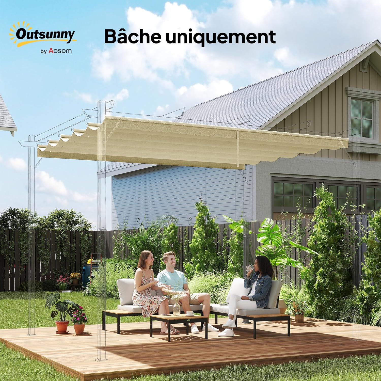 Thumbnail 1 de Toile de toit Outsunny pour pergola rétractable 4 x 3 m (350 x 260 cm) crème