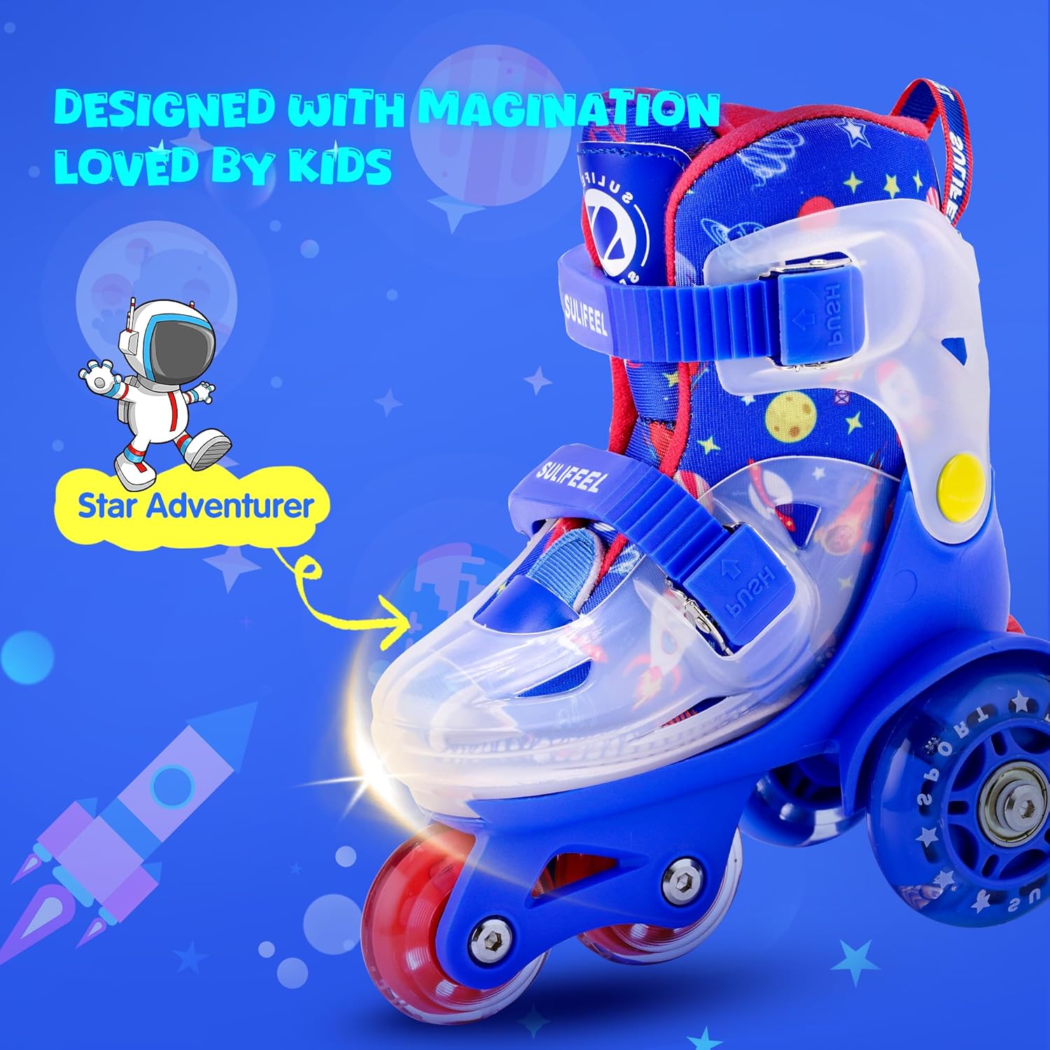 Thumbnail 1 de SULIFEEL Adjustable Roller Skates for Kids: Three-Point Balance, Light-Up Wheels, Beginner-Friendly