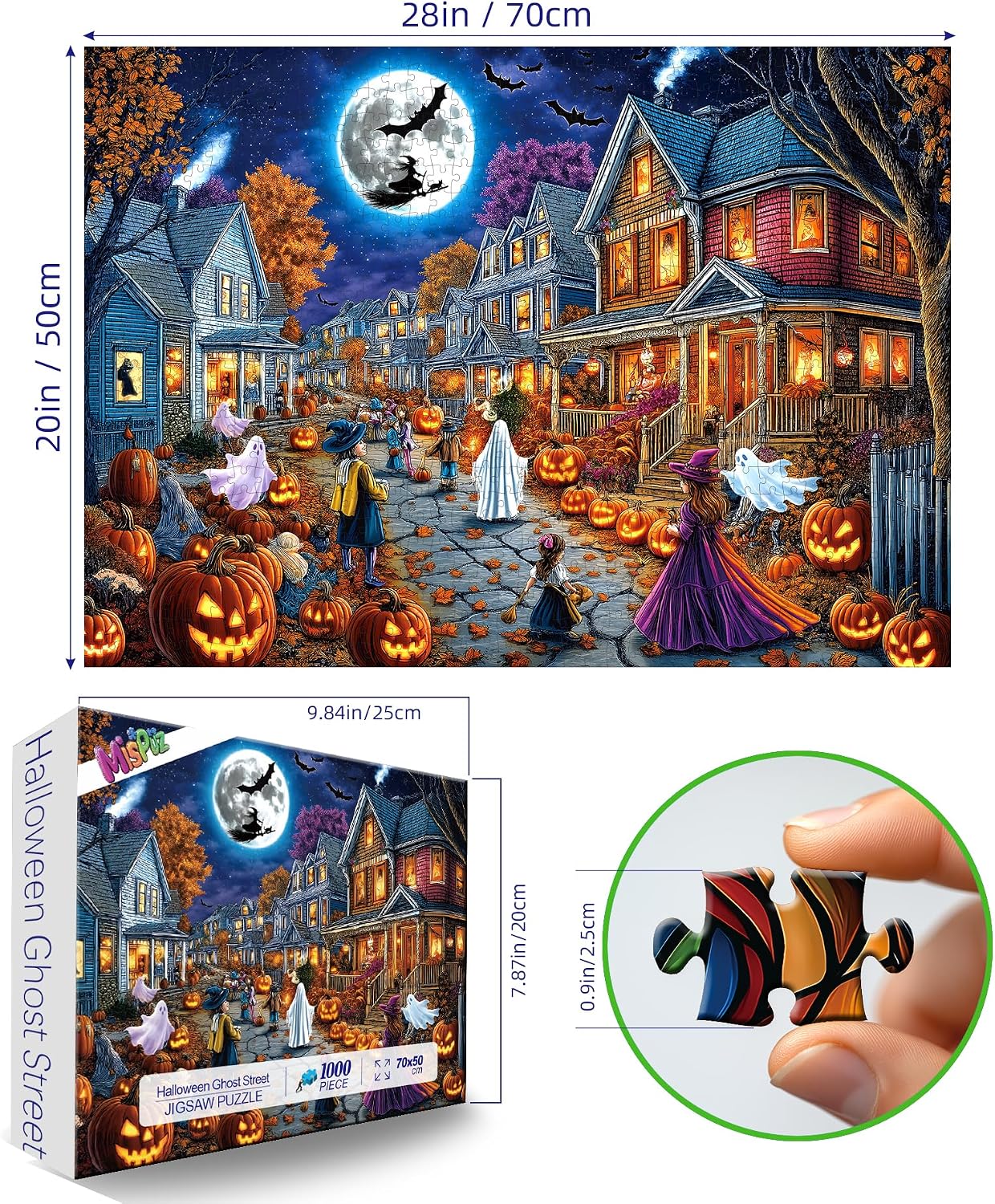 Thumbnail 1 de Halloween Village 1,000-Piece Jigsaw Puzzle for Adults, Autumn Scene and Poster