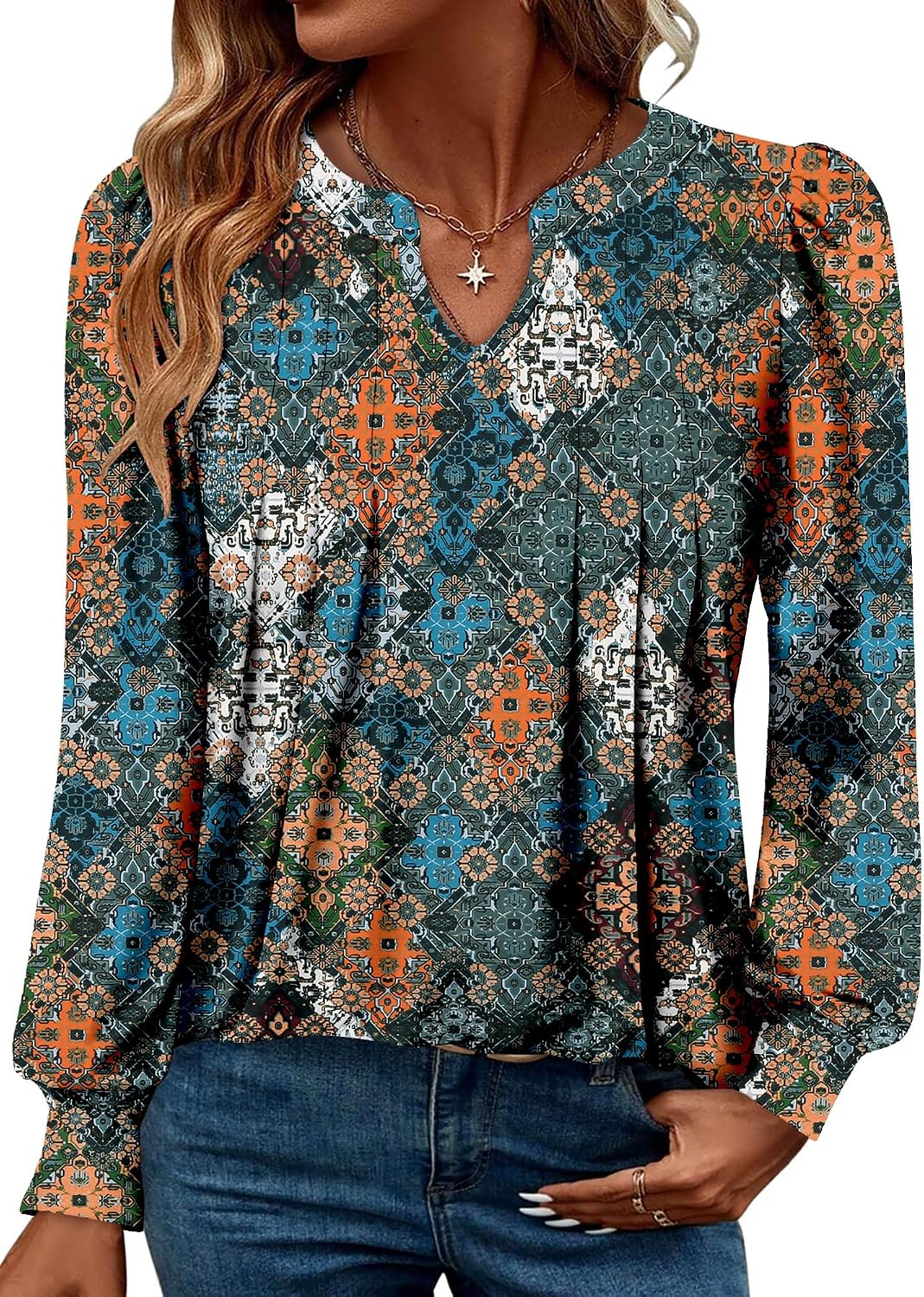 Thumbnail 1 de Onlypuff Women’s Long-Sleeve V-Neck Tunic Top, Pleated, S–3XL