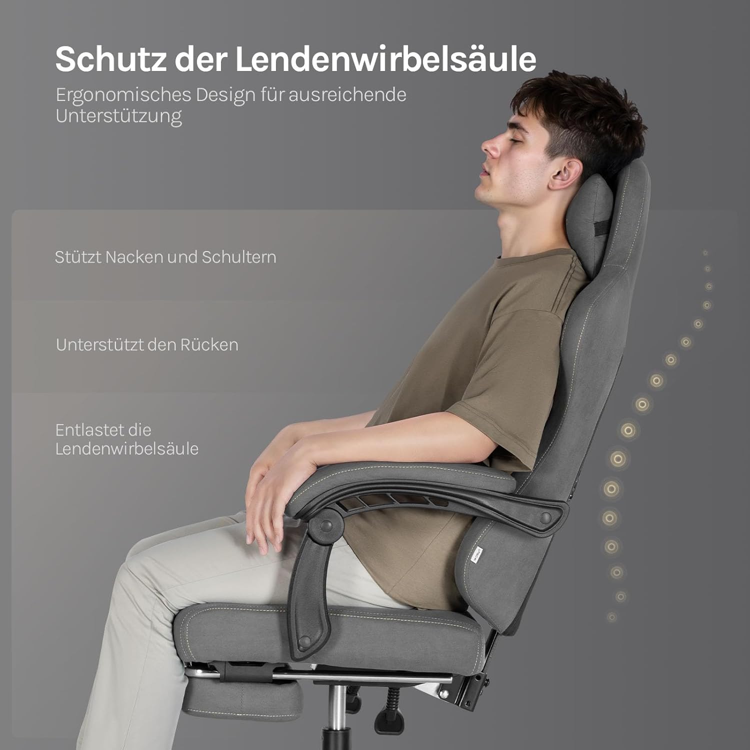 Thumbnail 4 de WOLTU Gaming Stuhl mit Massagefunktion, Lordosenstütze, 150-kg-Last & Fußstütze (Grau+Gelb)