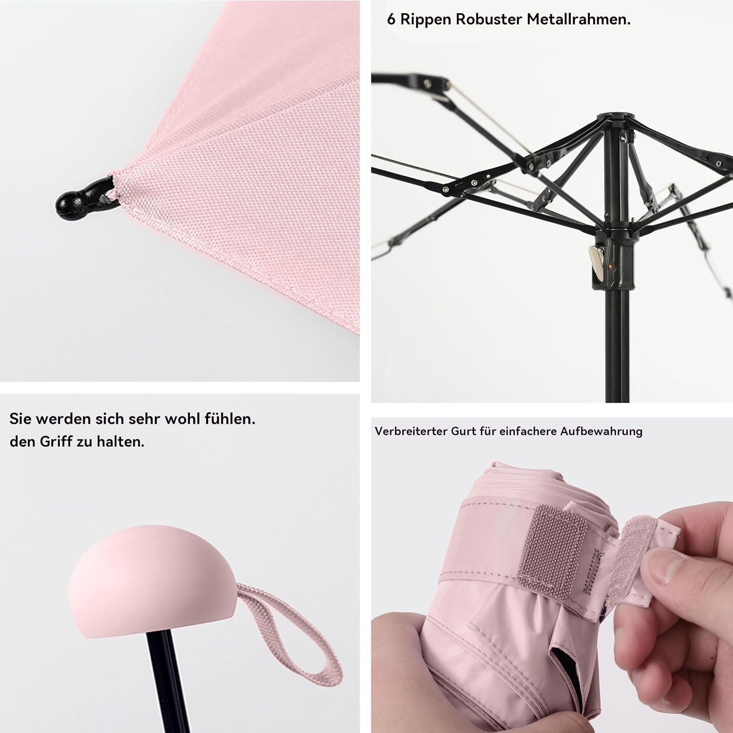 Detalle de BAODINI Reise-Mini-Regenschirm für die Geldbörse mit Etui – kompakter UV-Blockschirm, leicht & taschenfreundlich