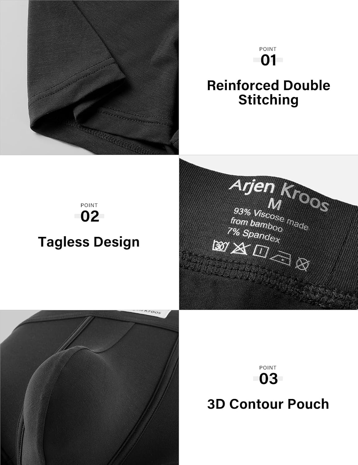 Detalle de Arjen Kroos Bambus-Boxershorts für Herren im 3er-Pack – weiche, atmungsaktive Unterwäsche