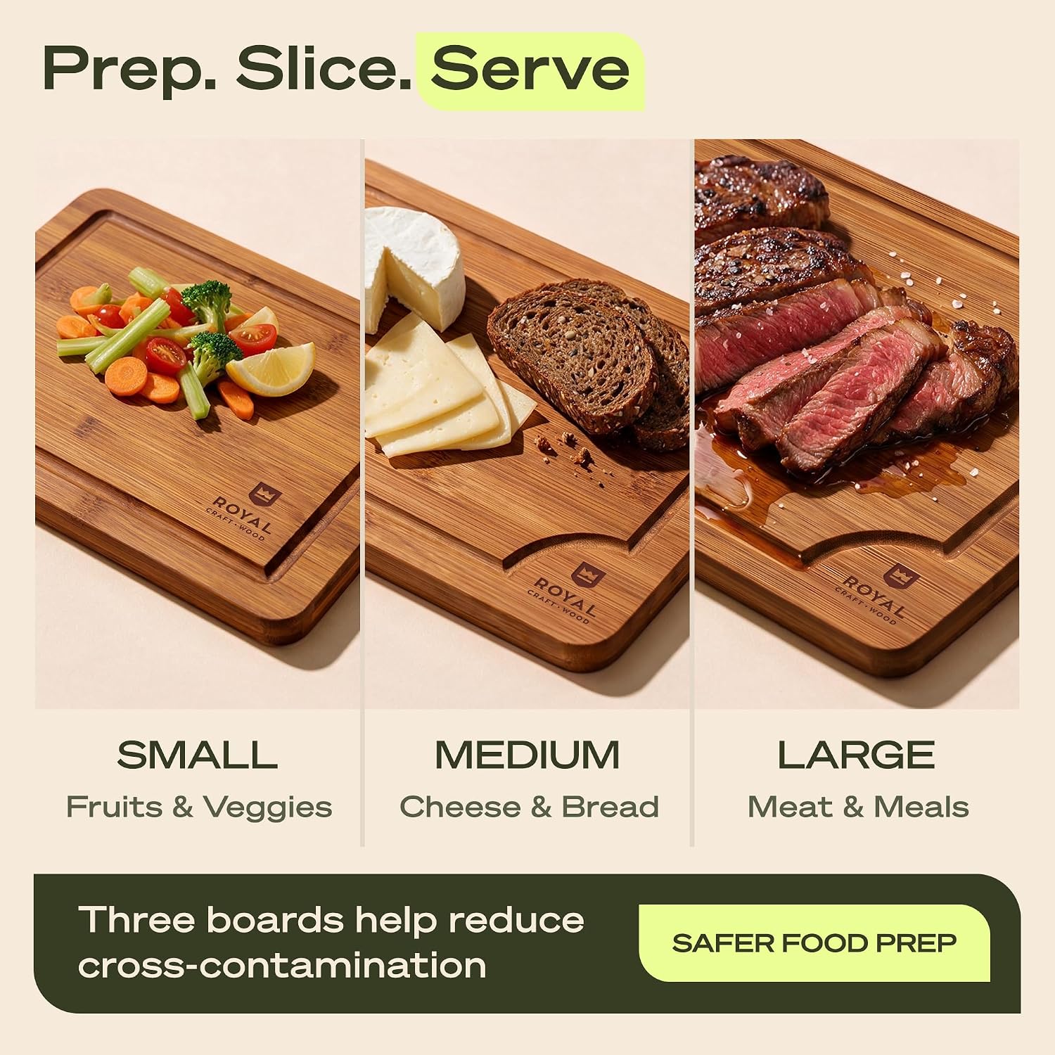 Thumbnail 4 de ROYAL CRAFT WOOD 3-Piece Bamboo Cutting Board Set 🍽