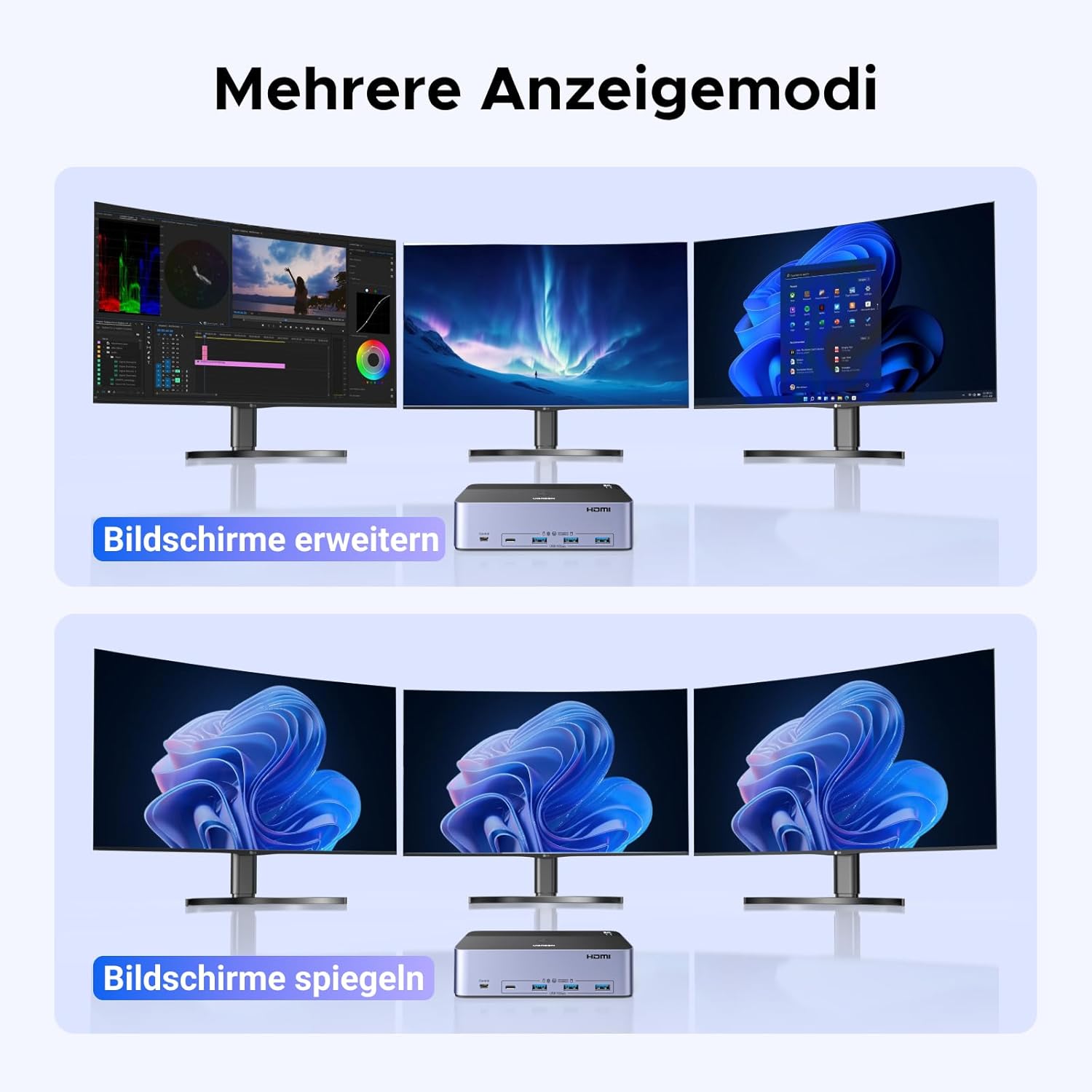 Thumbnail 5 de UGREEN HDMI+DisplayPort KVM Switch 2-PC für 3 Monitore, 8K60Hz, 4×USB 3.0 (Tasten- und Desktop-Controller)