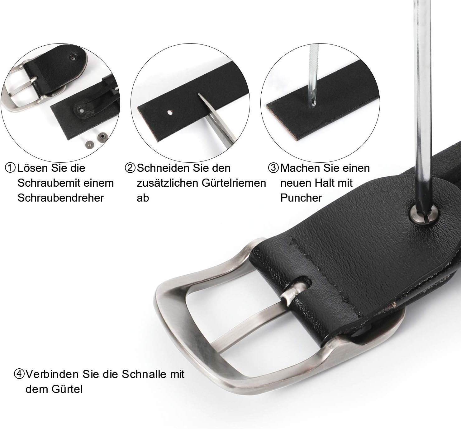 Detalle de JasGood Damen-Ledergürtel für Jeans & Kleider mit Dornschließe