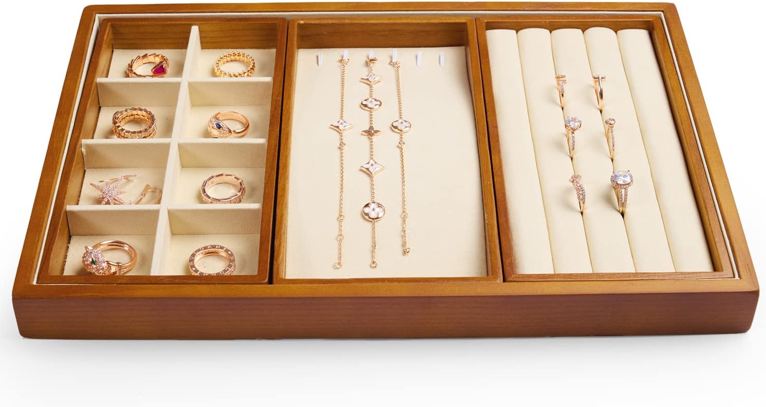 Detalle de Oirlv Plateau à Bijoux en Bois Empilable 4 en 1