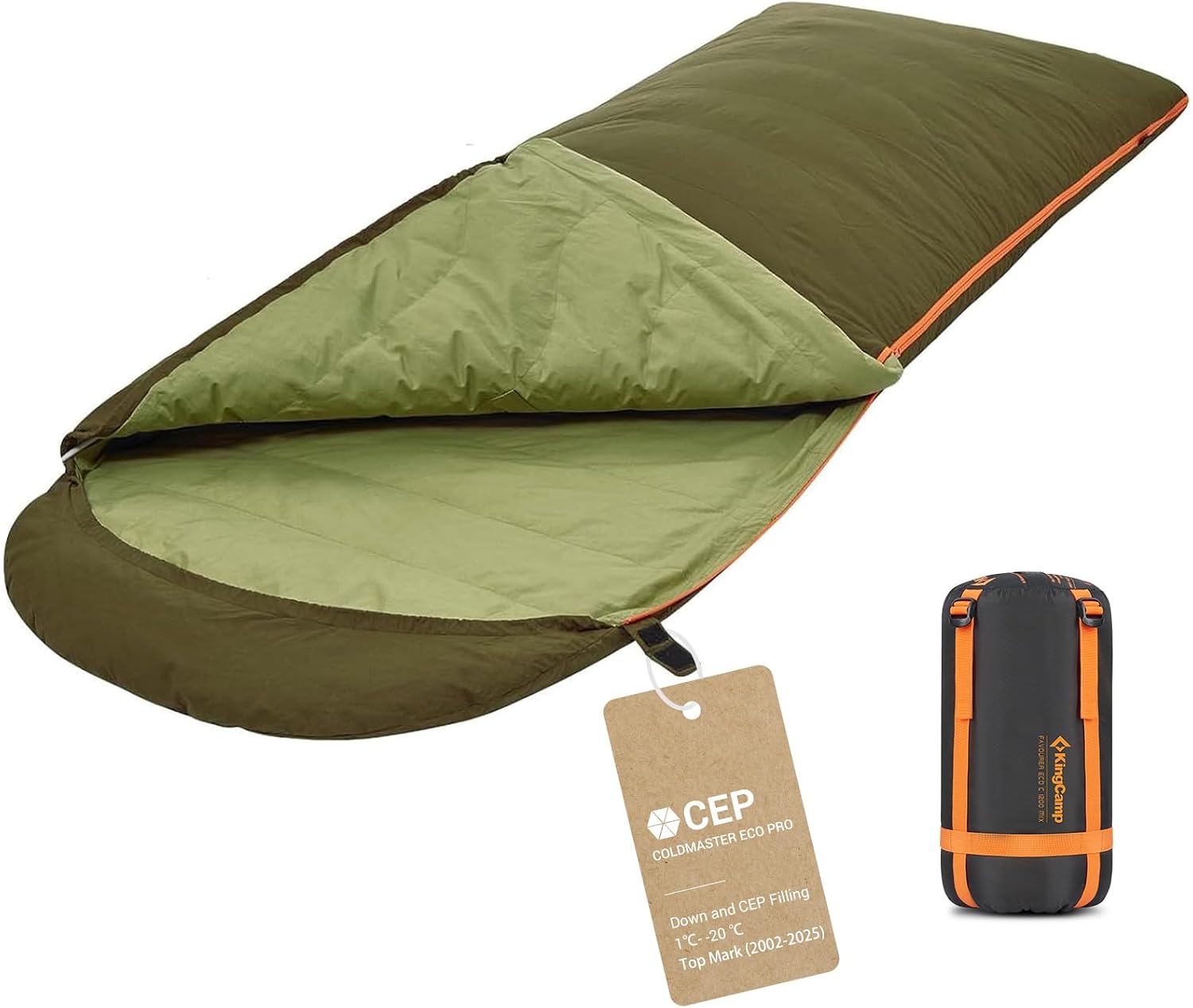 KingCamp Sac de couchage 3-4 saisons sarcophage en duvet et coton, 190+30 × 80 cm