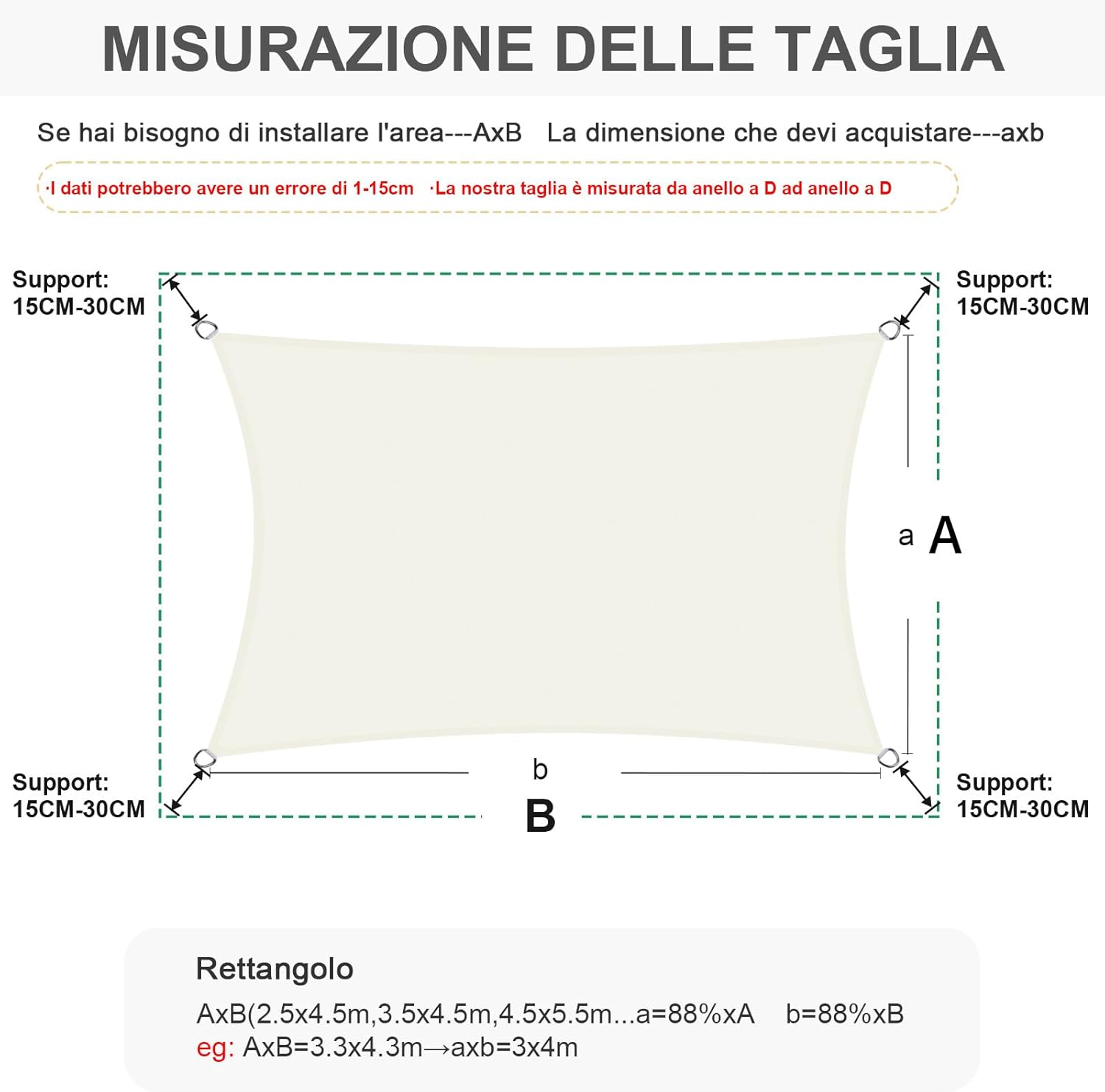 Thumbnail 4 de HENG FENG Tenda a Vela Impermeabile Rettangolare 3x4 m in tessuto beige con protezione UV per esterno