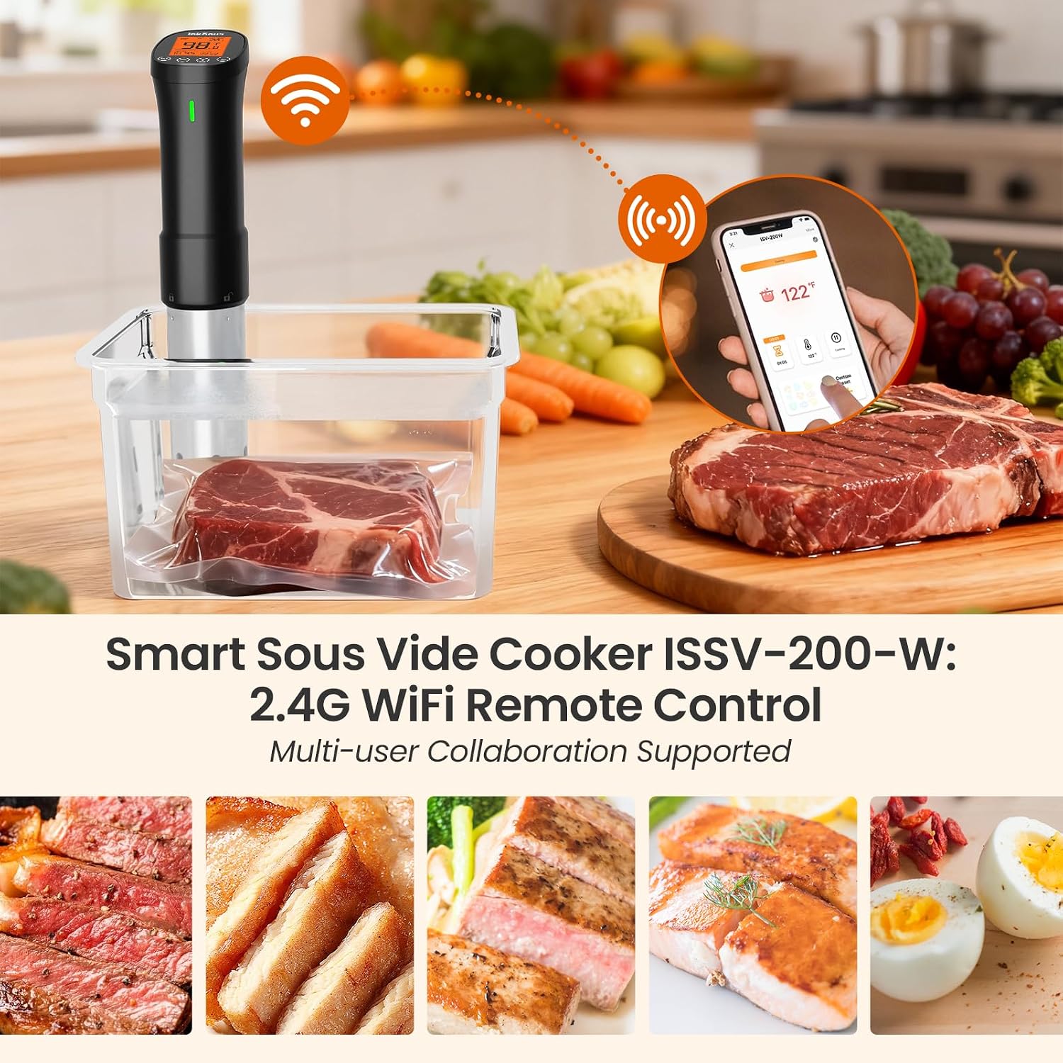 Detalle 2 de InkSous ISSV-200-W 1000W Wi-Fi Sous Vide Cooker