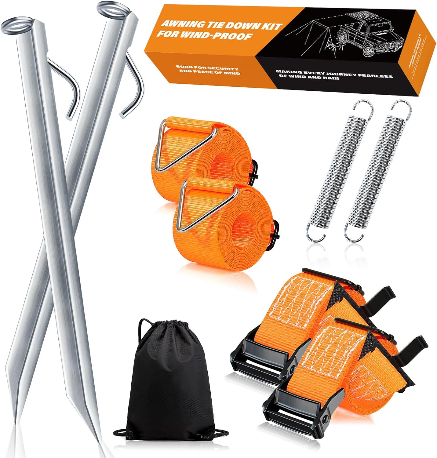 Sturmband für Vorzelt & Markise – 5 cm breites Gurtband, 38 cm Erdanker, Sturmsicherung für Wohnmobil