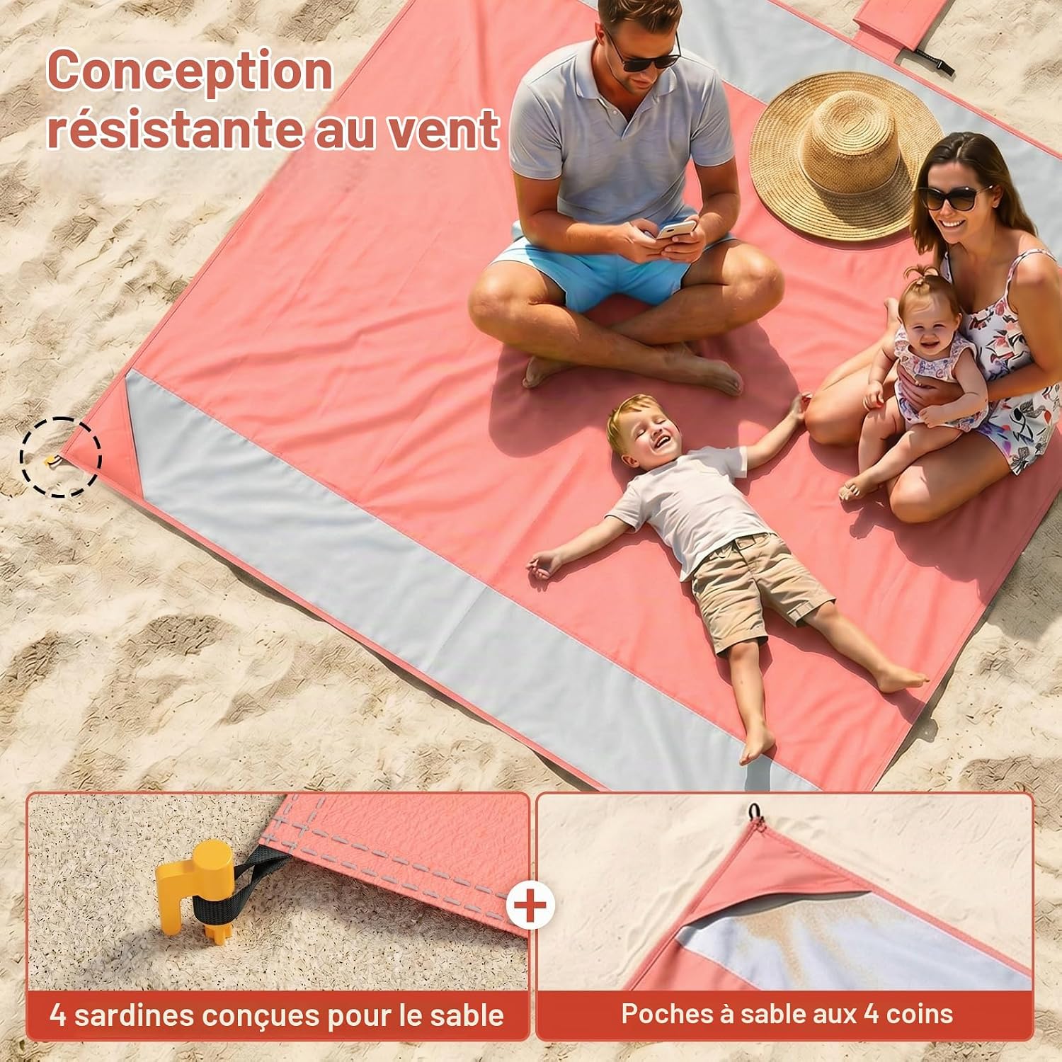 Detalle 2 de Wolfwise 25213 XXL-stranddeken 270 x 210 cm van ripstopnylon met 4 haringen