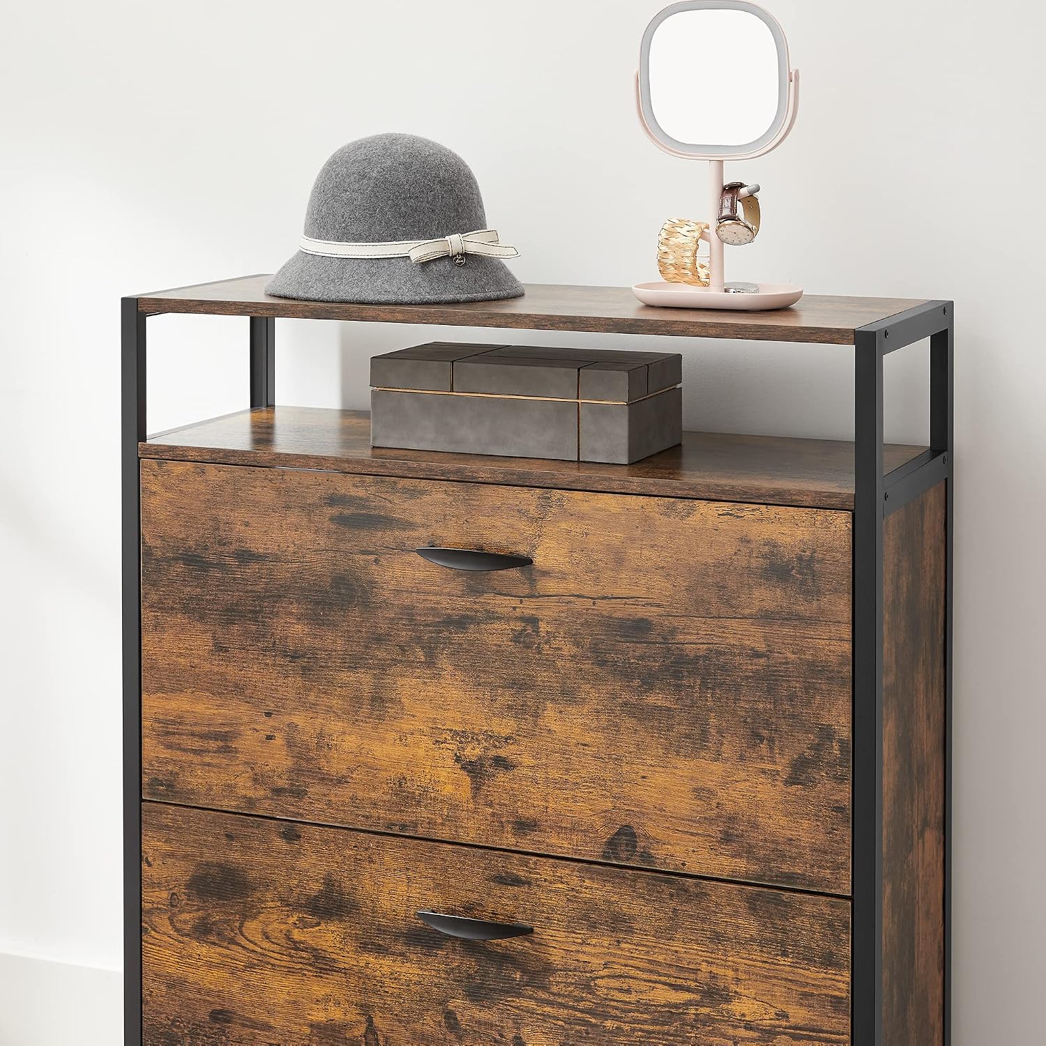 Detalle 2 de VASAGLE Scarpiera Alto con 2 Scomparti ribalta – 10-16 paia, Marrone Vintage/Nero, LBS801B01