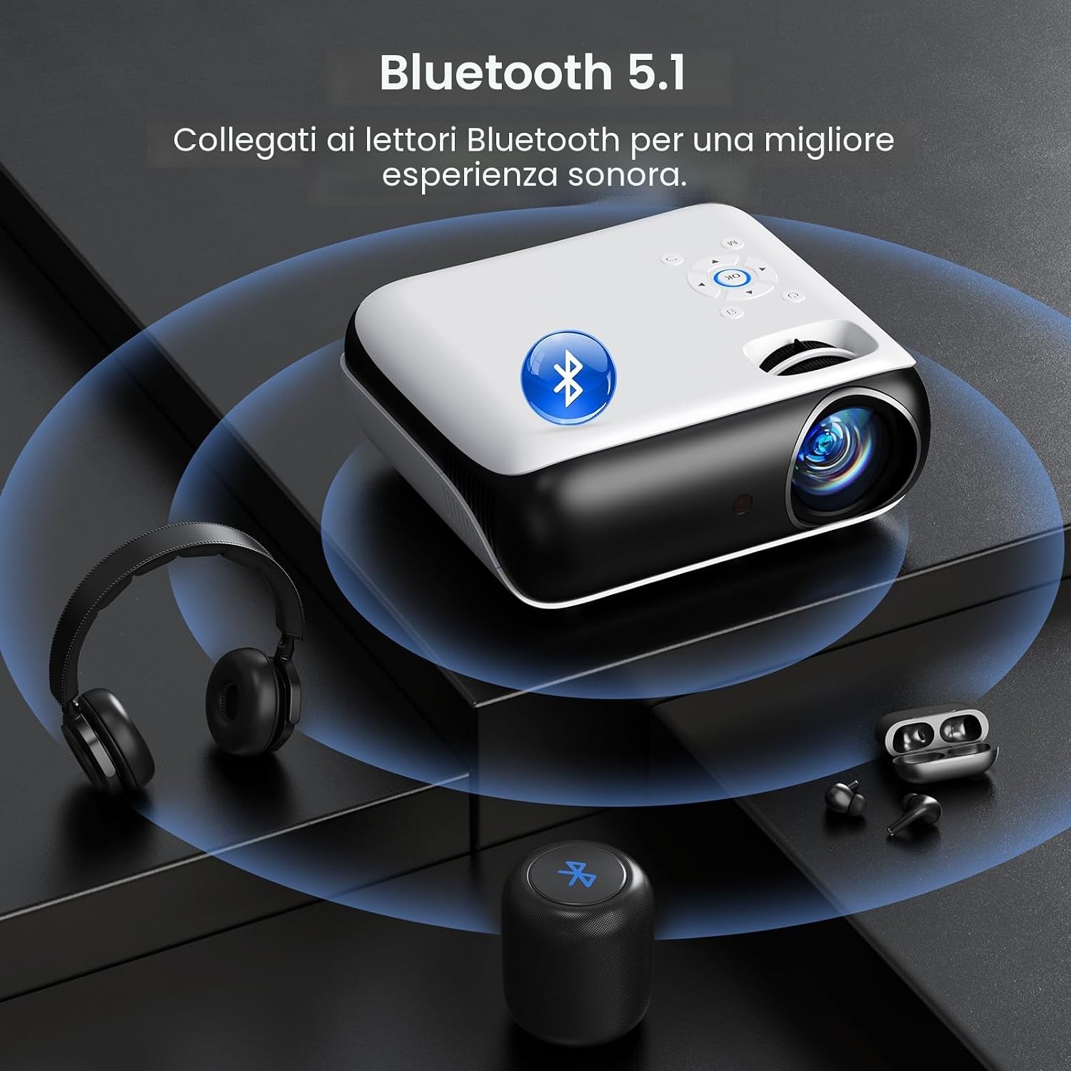 Detalle de HAPPRUN H1 Proiettore 4K Portatile: 1080P Full HD, Bluetooth 5.1 e cinema all’aperto fino a 200