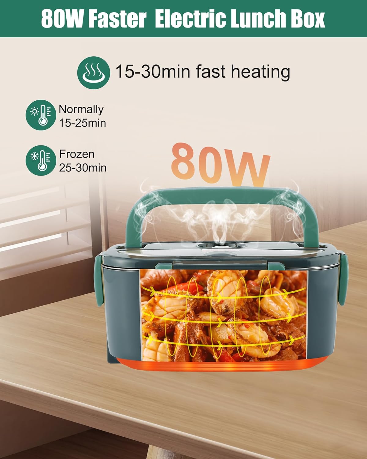 Thumbnail 1 de Buddew Electric Heated Lunch Box: 80W Fast Heating, 1.5L Stainless Steel Duo, 110V/12V/24V Portable Warmer