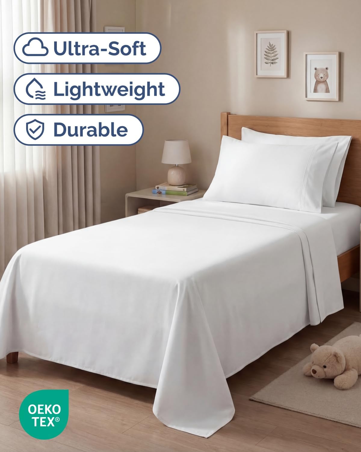 Thumbnail 1 de CGK Unlimited Twin 4-Piece Sheet Set (1 Flat, 1 Fitted, 2 Pillowcases) — Soft, Breathable, Wrinkle-Free, White