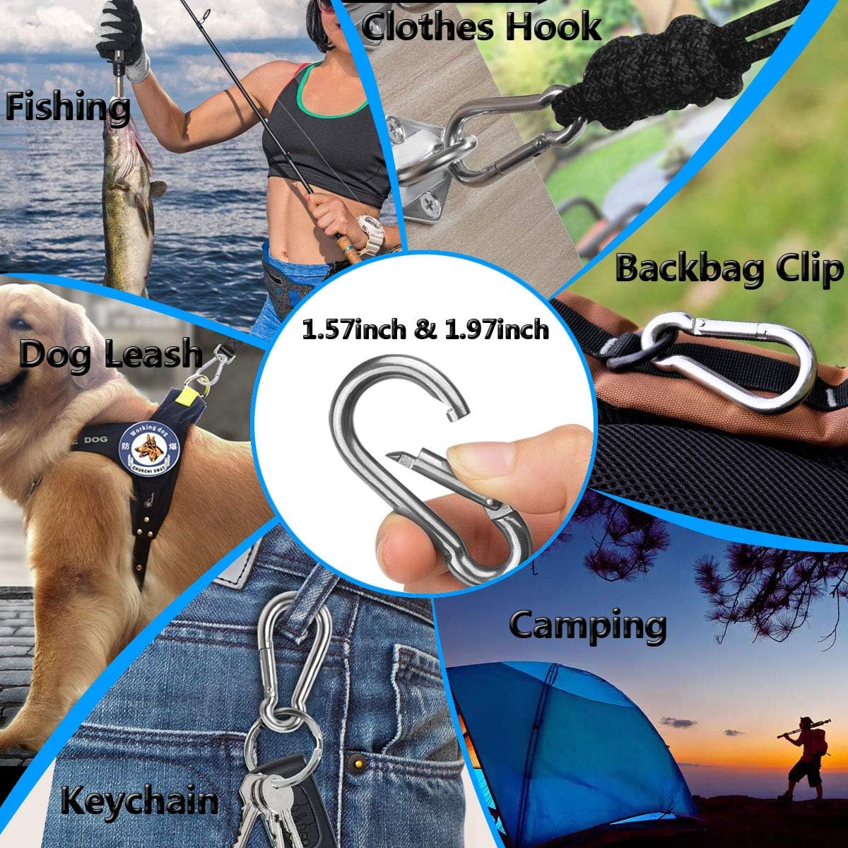 Thumbnail 3 de 8-Pack Spring Snap Hooks in 304 Stainless Steel (M5) – Heavy-Duty Rope Connector Clips for Keys, Camping & Outdoors