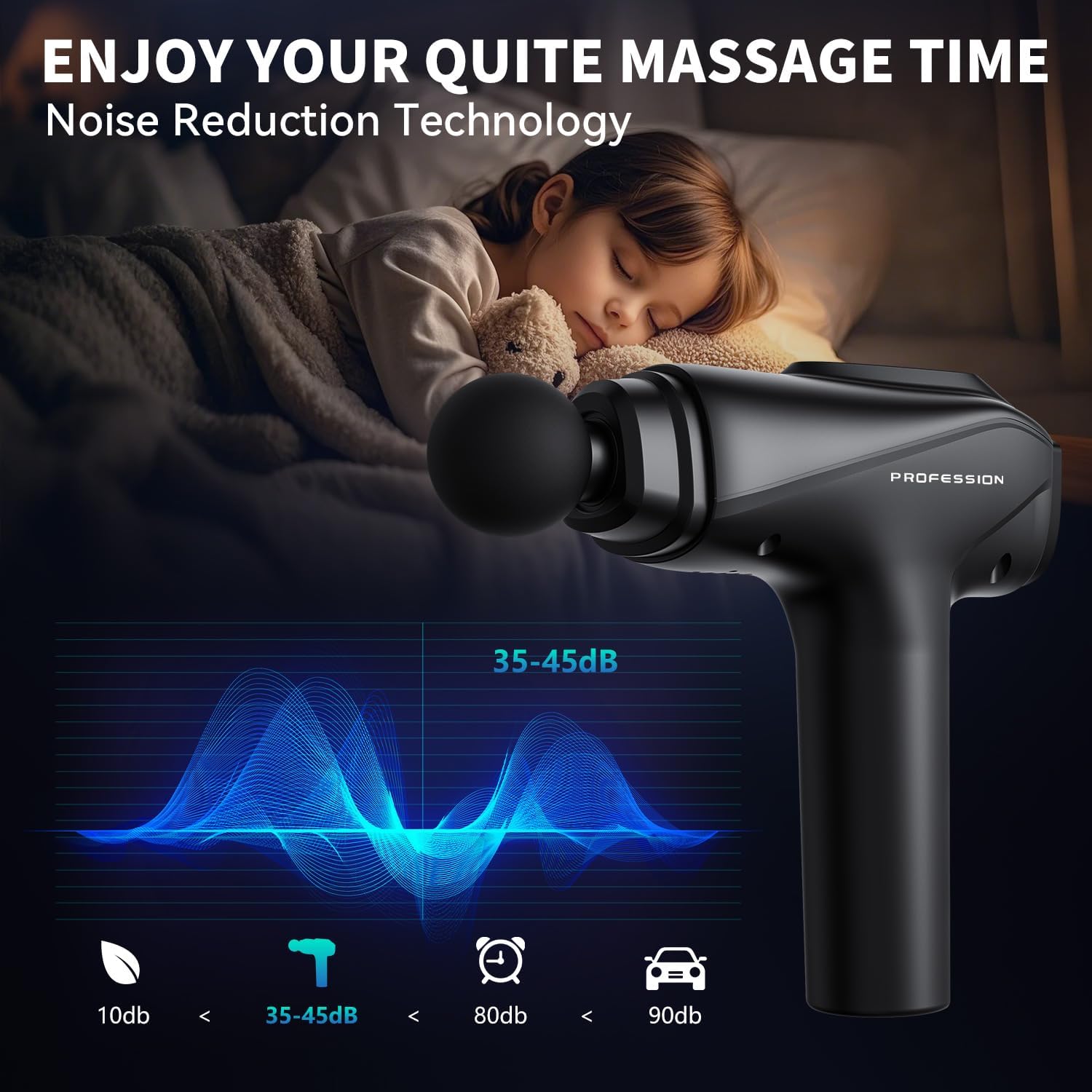 Thumbnail 4 de Bemkia Massage Gun Deep Tissue Professional (Black) – portable percussion therapy for back, shoulders & muscle recovery