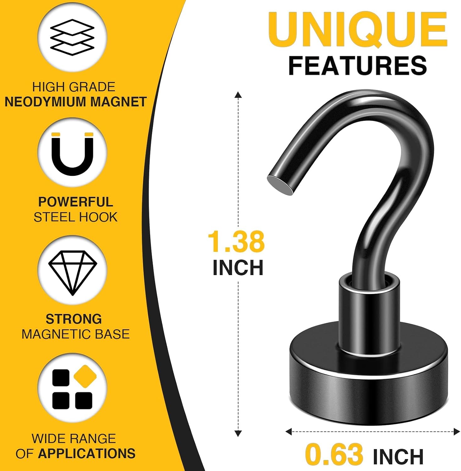 Thumbnail 3 de DIYMAG 6 Magnetic Hooks, 30-Pound Capacity, Neodymium and Steel