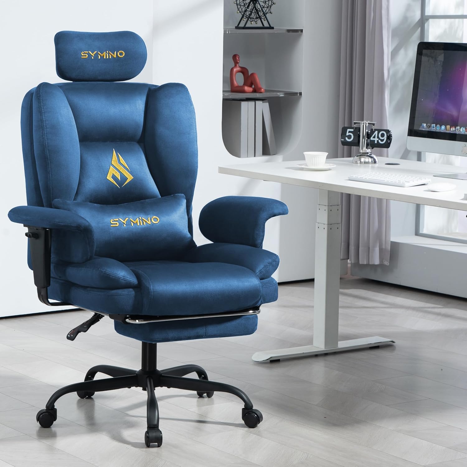 Detalle 2 de Symino SF01 gamingstoel met suède bekleding, voetensteun en kantelfunctie