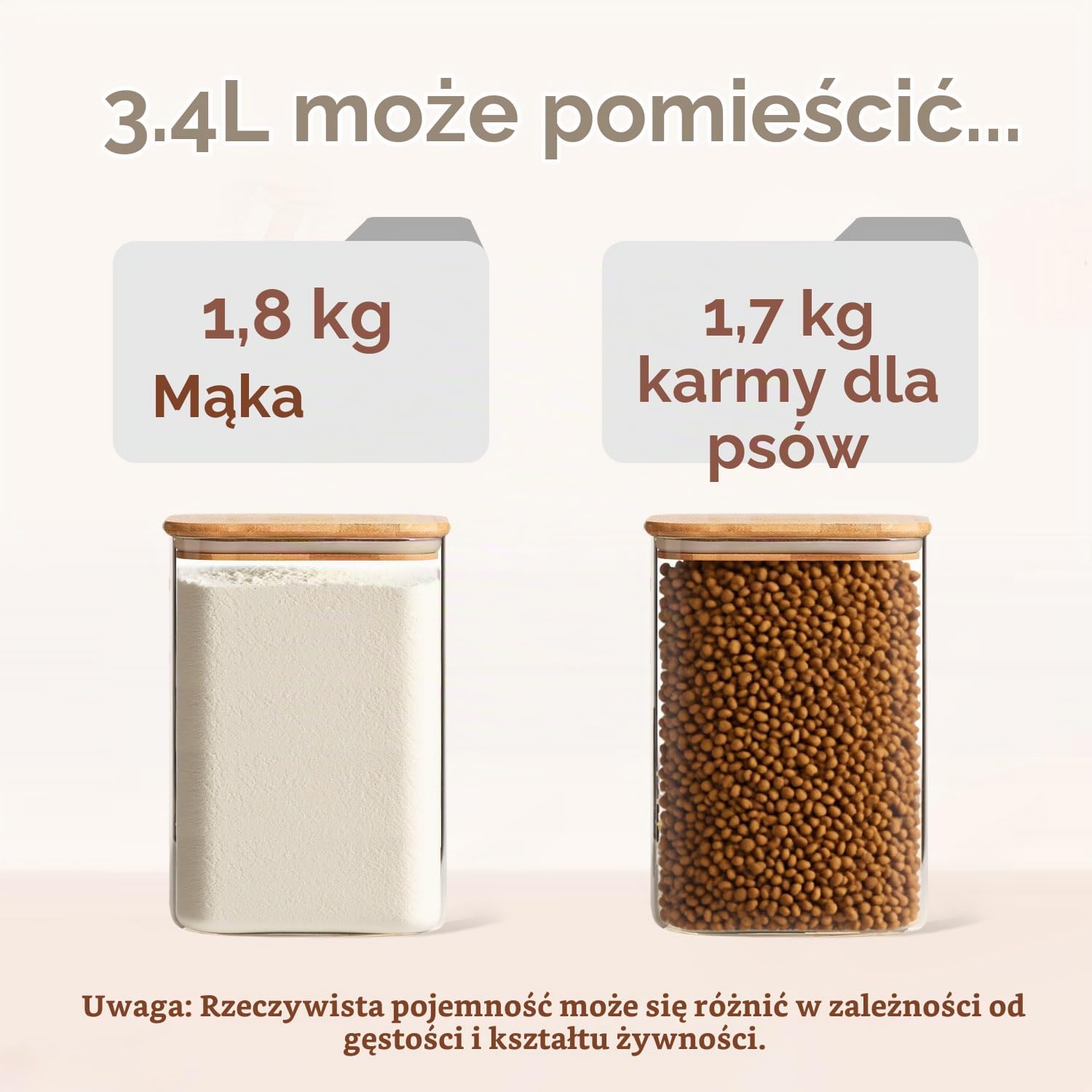 Detalle de ComSaf 3,4 l – kwadratowy słoik ze szkła borokrzemowego z pokrywką bambusową
