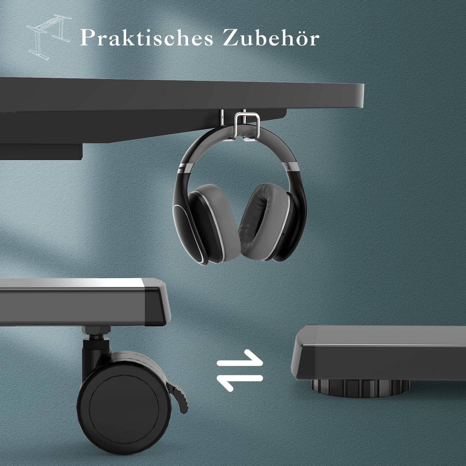 Thumbnail 6 de JUMMICO Dual-Motor Tischgestell höhenverstellbar mit USB & Kabelwanne (Schwarz) – elektrisch, auf Rollen