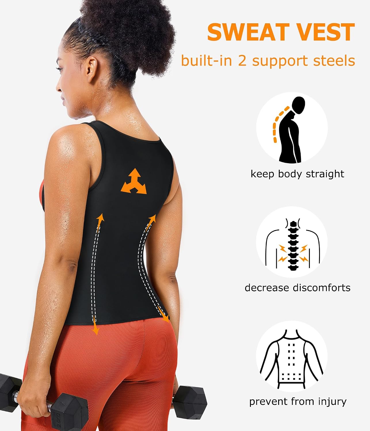 Detalle de TrainingGirl Sauna Waist Trainer Vest for Women with Thermal Fabric and Steel Support