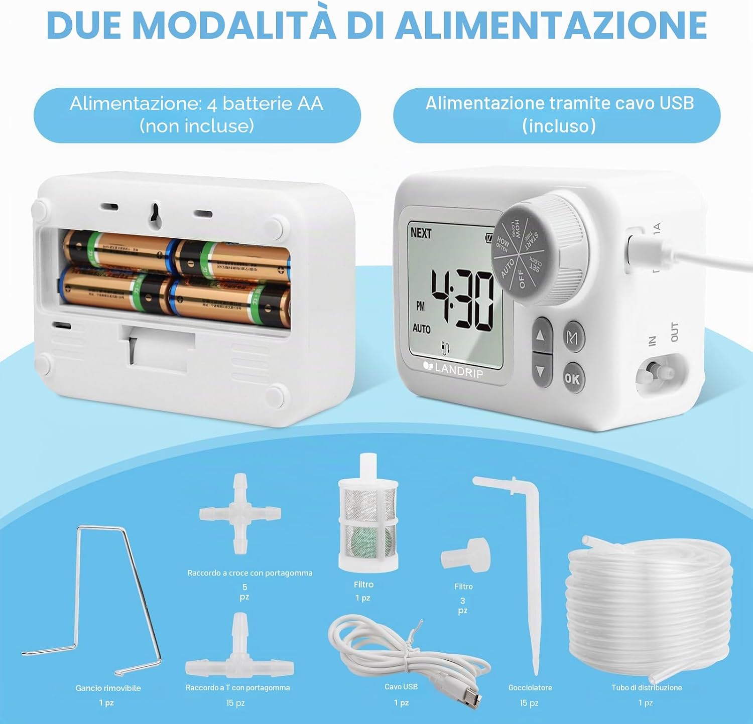 Detalle de Landrip Irrigazione Automatica Vasi: Kit per 15 Piante in Vaso con Controllo LCD