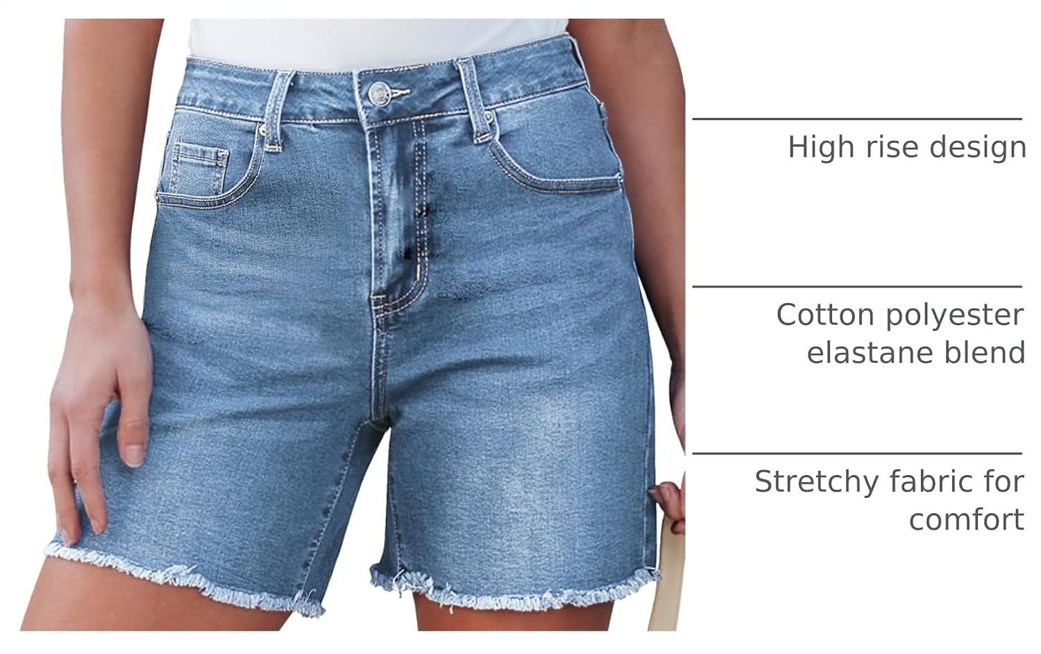 Detalle 2 de luvamia FleXclusive Jean Shorts for Women: High-Waisted, Stretchy Denim Cutoffs