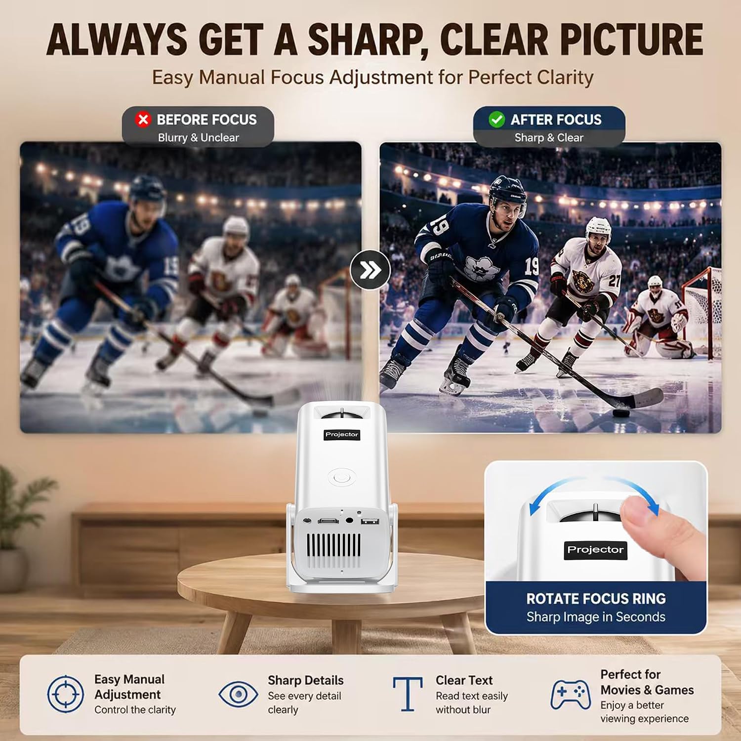 Thumbnail 6 de Sainyer Mini Projector: Native 1080P, 270° Rotation and Electric Keystone