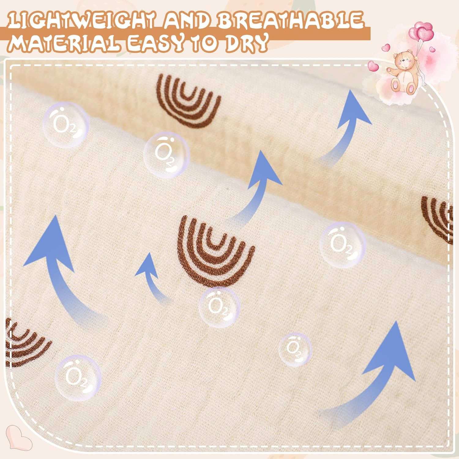Thumbnail 4 de GSrenyu 5 Pack Muslin Cloths for Baby – 25x50cm 100% Cotton, Beige with 5 Patterns