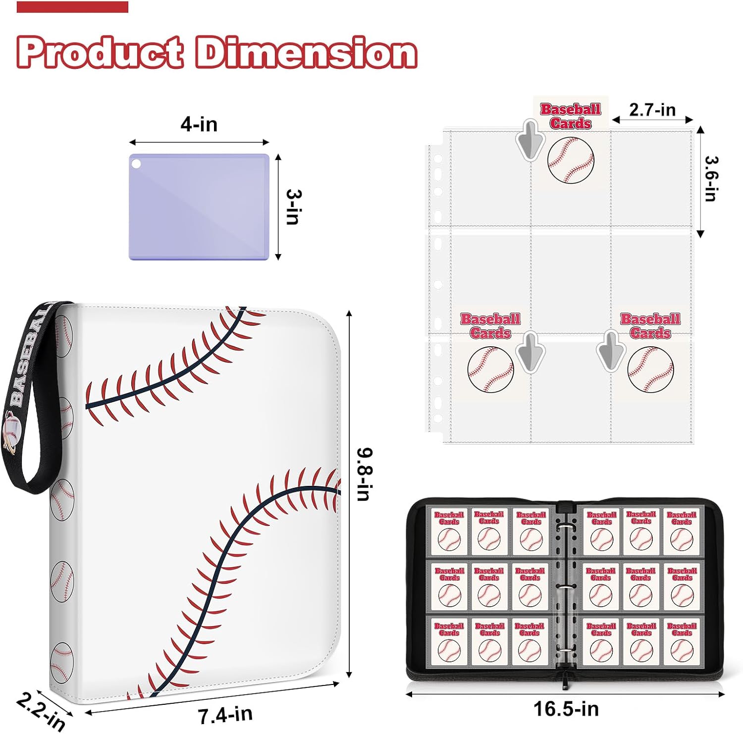 Thumbnail 4 de Mlikero Baseball Card Binder 720-Pocket (PU Leather Exterior) with Display Design and Wristband