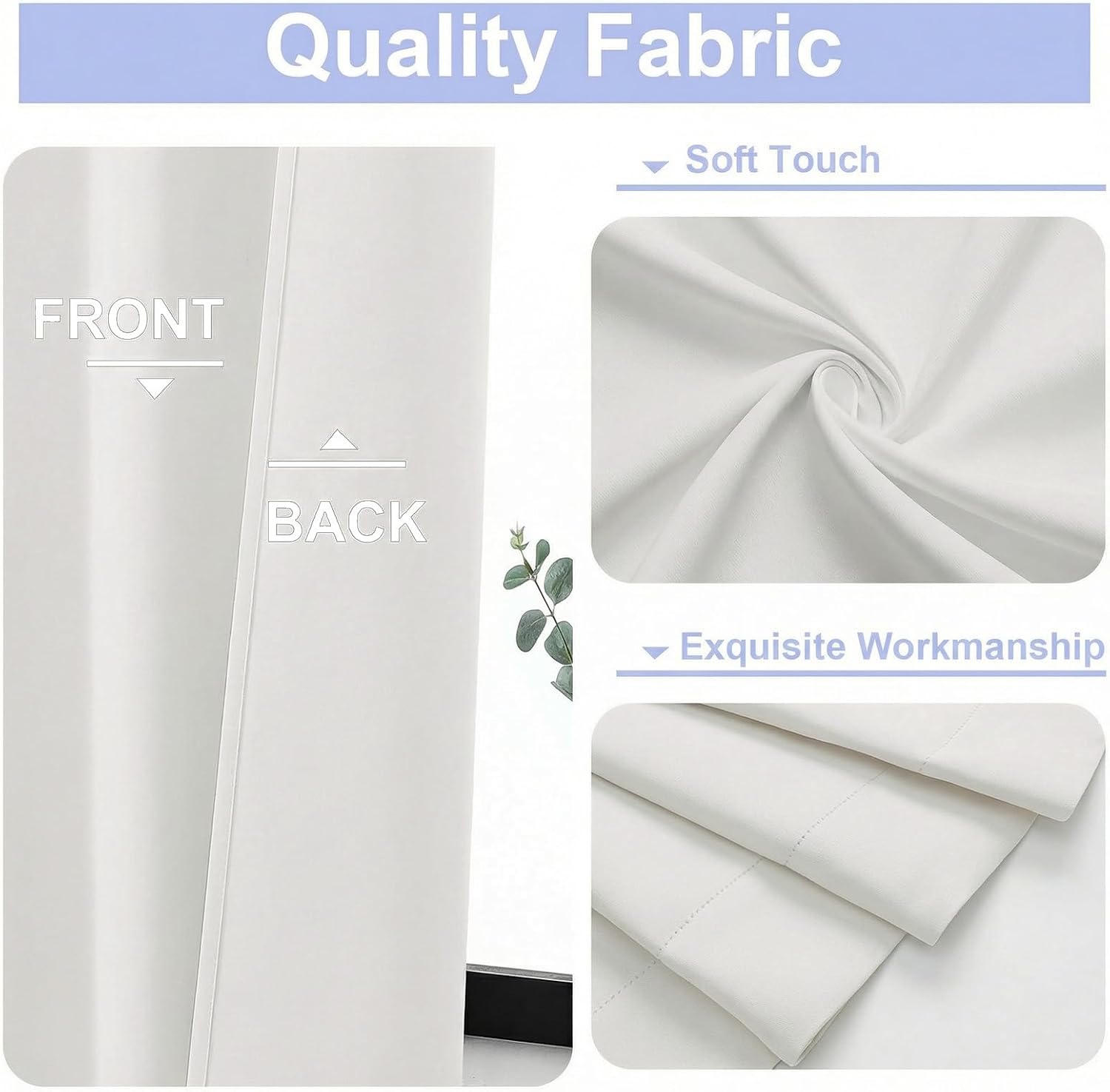 Detalle de Simplebrand Ava Ivory Light Filtering Curtains, 2-Panel Set (63 Inch Length)