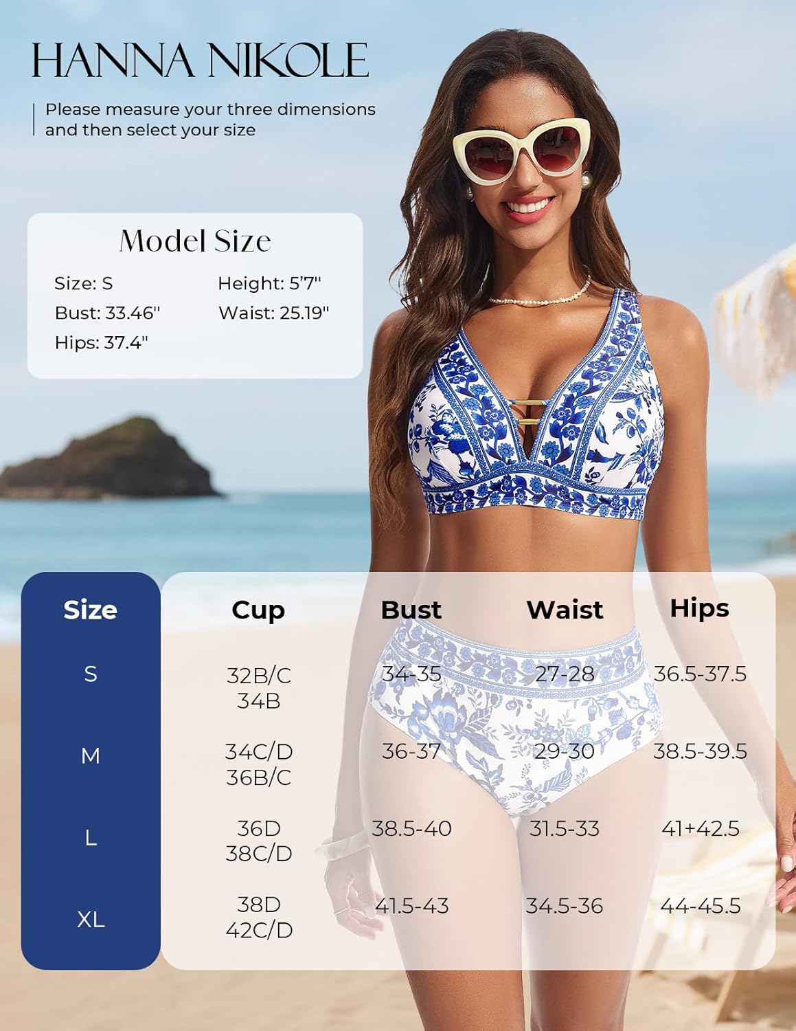 Thumbnail 6 de Hanna Nikole Women’s High Waisted Bikini Set (Floral Print) with V-Neck & Cutouts, 2-Piece