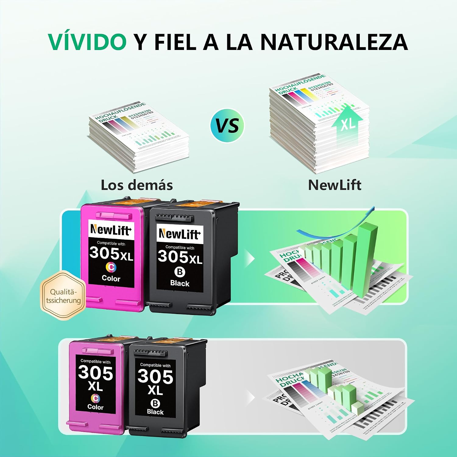 Detalle de NewLift Tinta 305 XL (Negro y Color) para Cartuchos HP 305 XL — Pack 2