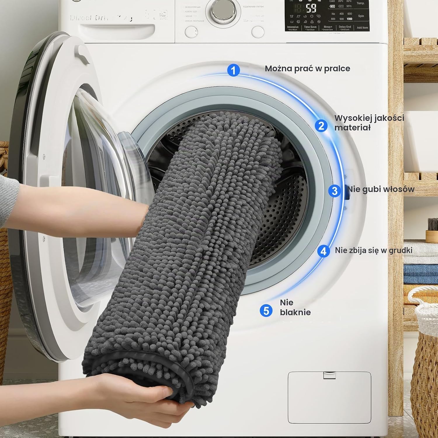 Detalle 1 de COMPOLICY Badematte Set 3 teilig Dunkelgrau – 3 dywaniki chenille
