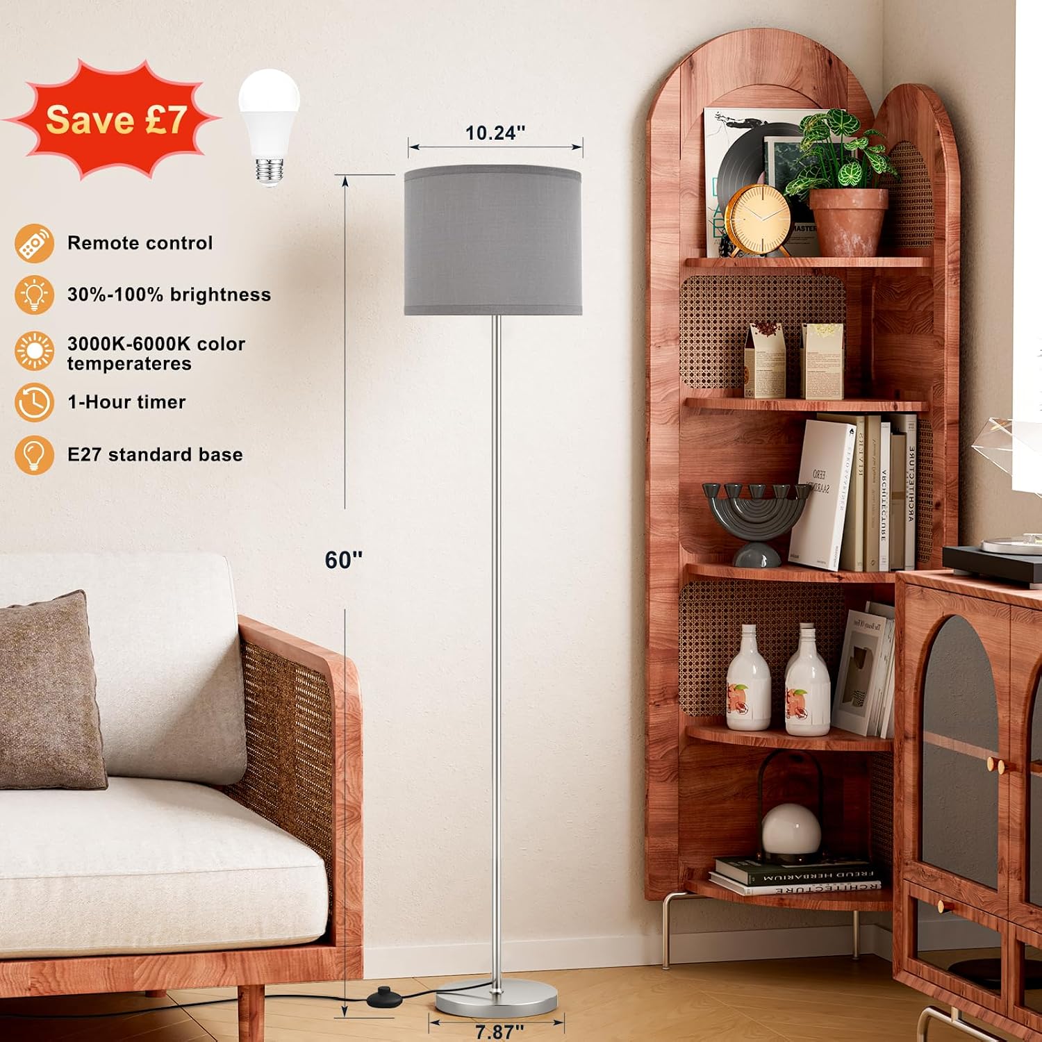 Detalle de PreeOtti Modern Grey Floor Lamp 9W
