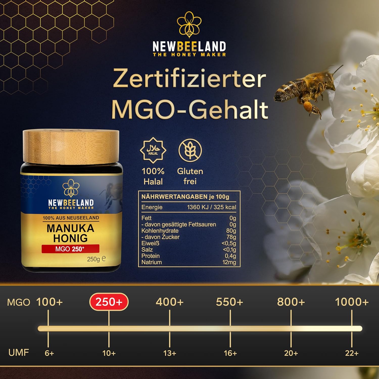 Detalle 2 de Manuka Honig MGO 250+ 250 g von Newbeeland